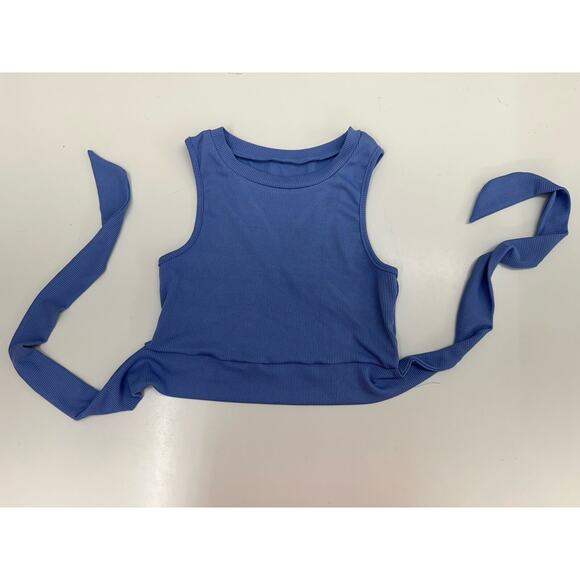 Shein Womens Tank Top Size Small Blue Ribbed Cropped Back Tie - Picture 2 of 13